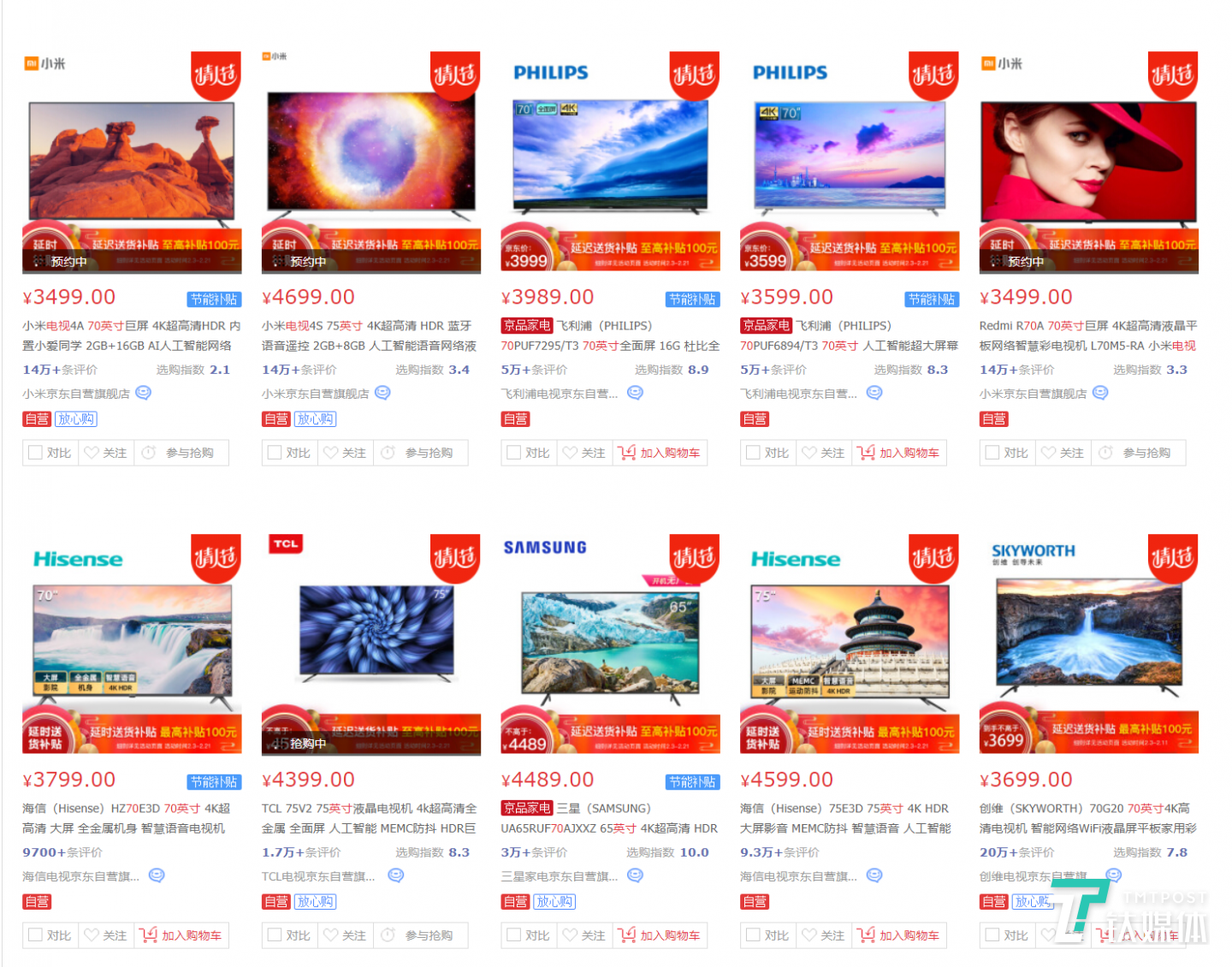 70英寸产品价格上涨