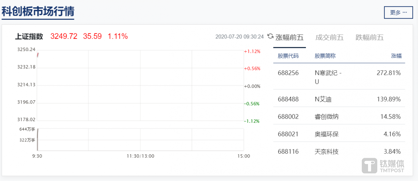 寒武纪股票涨幅跃居第一