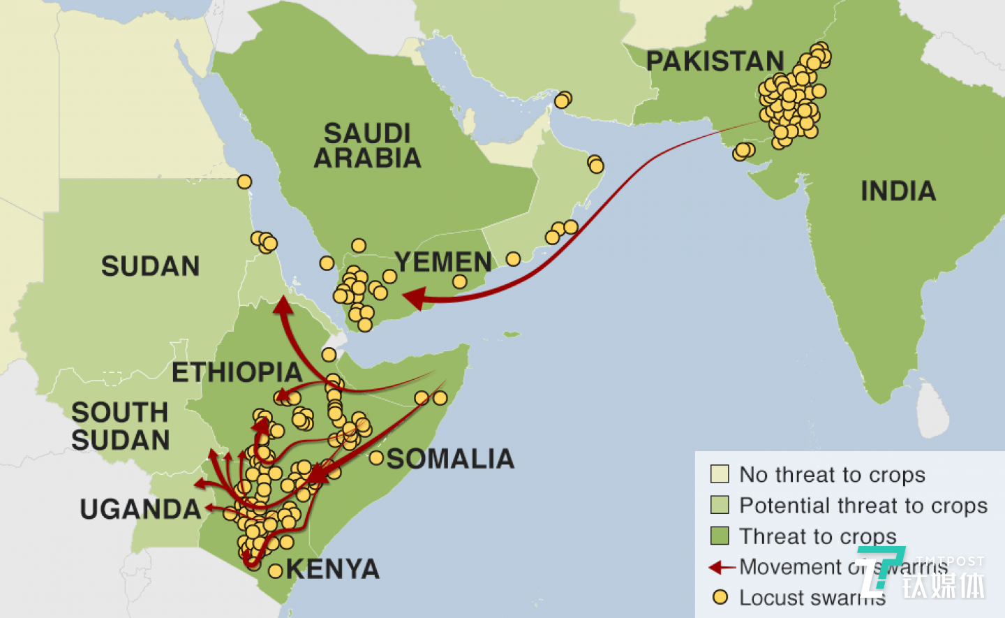 非洲蝗災路線圖