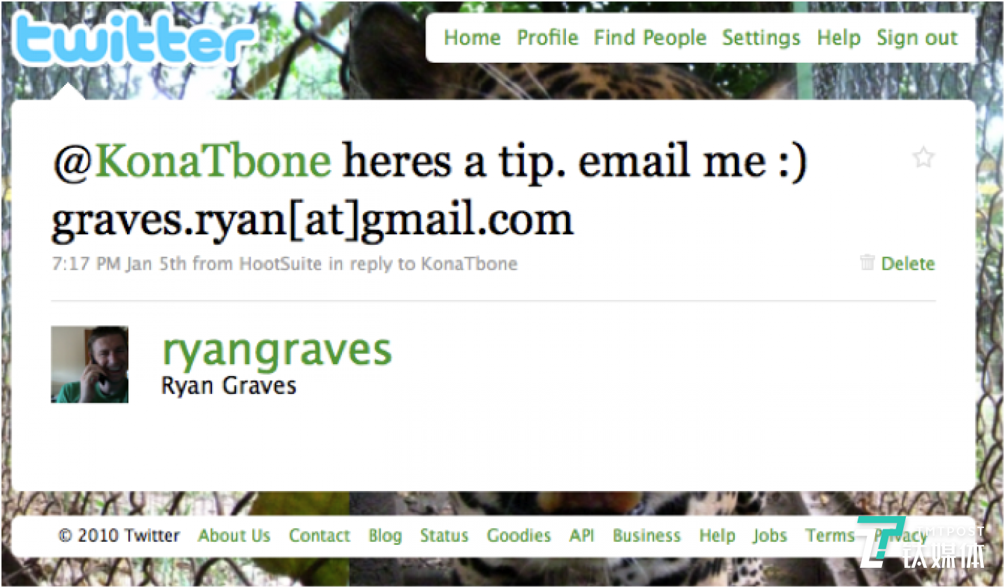 Ryan Graves回复卡拉尼克的求职推，和陌生人说话让他成了亿万富翁。小提示：不要因为3天没有互相关注朋友圈就删掉一个人，&ldquo;弱关系&rdquo;其实很值钱。图片来源/Twitter