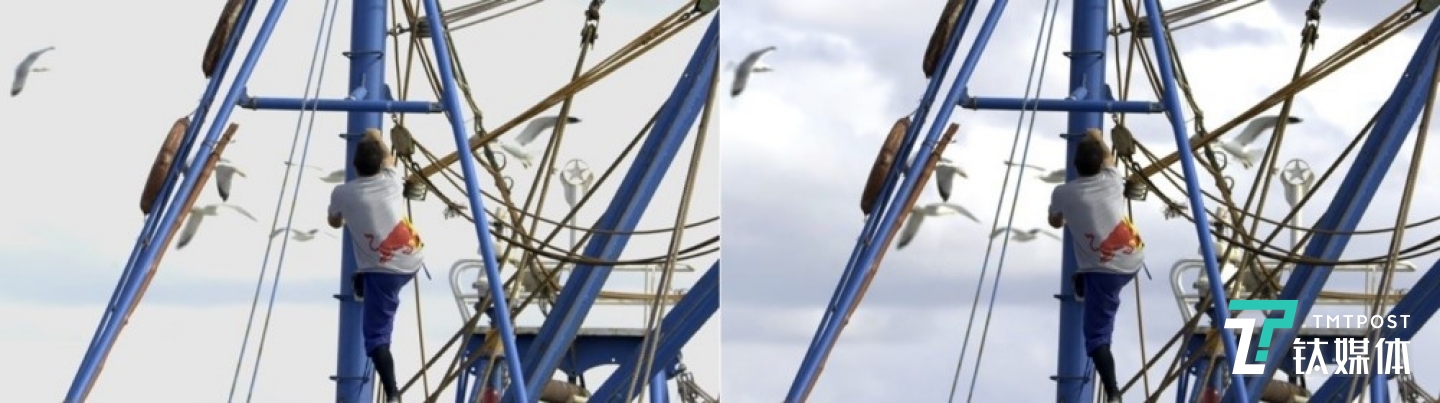 画面算法优化对比：未开启优化（左）开启优化后（右）