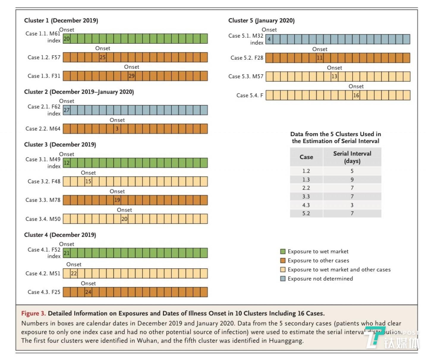 有关10个类群(包括16个病例)的暴露和疾病发作日期的数据信息