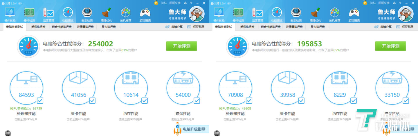左侧开启性能模式与右侧关闭性能模式