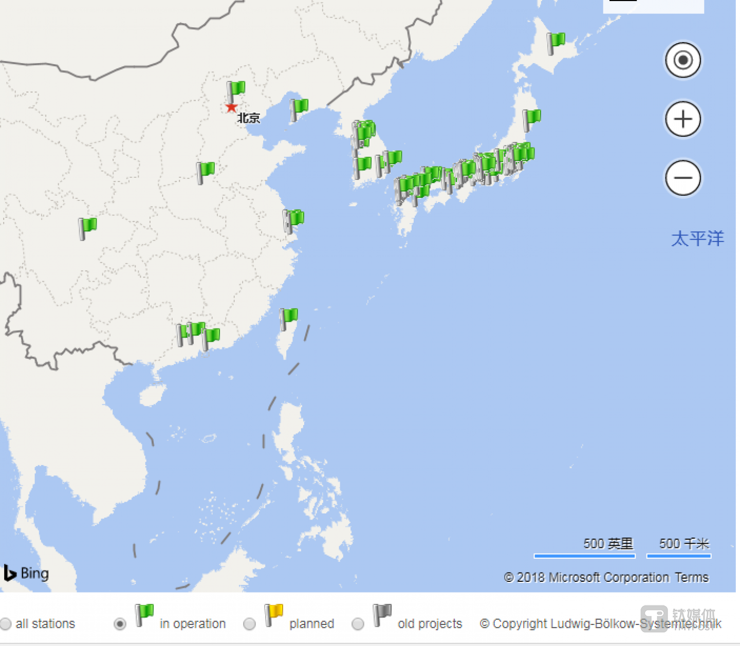 中國和日韓地區(qū)加氫站密度對比，圖片來自H2Staion