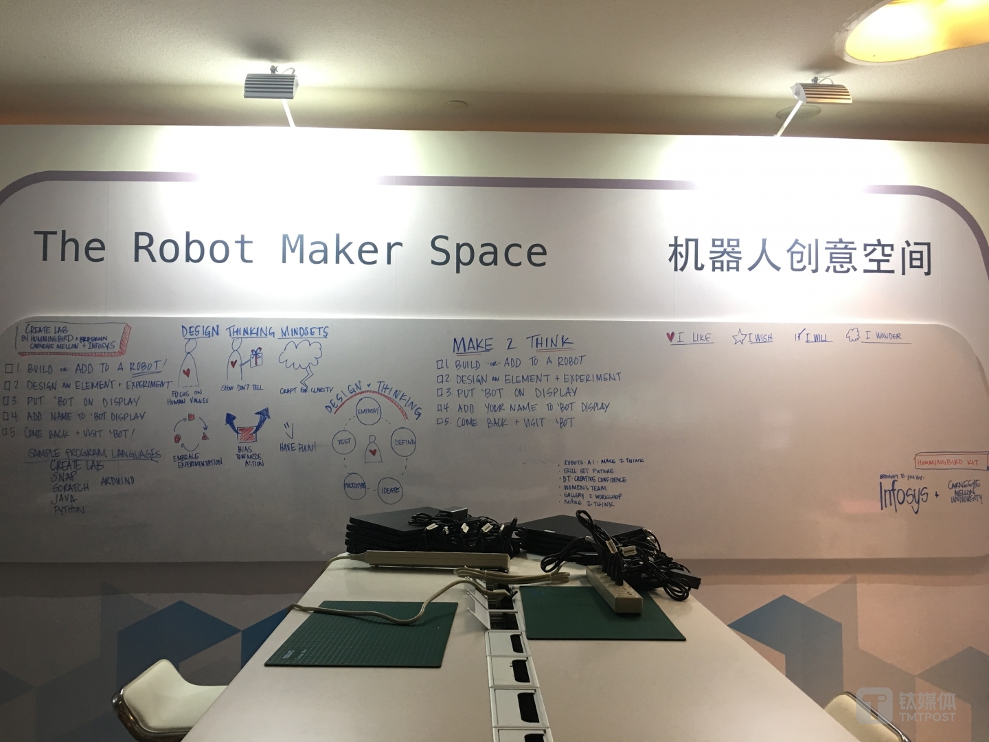 由Infosys设立的机器人创意空间，可以让技术小白也在短时间内制作出一个机器人模型。