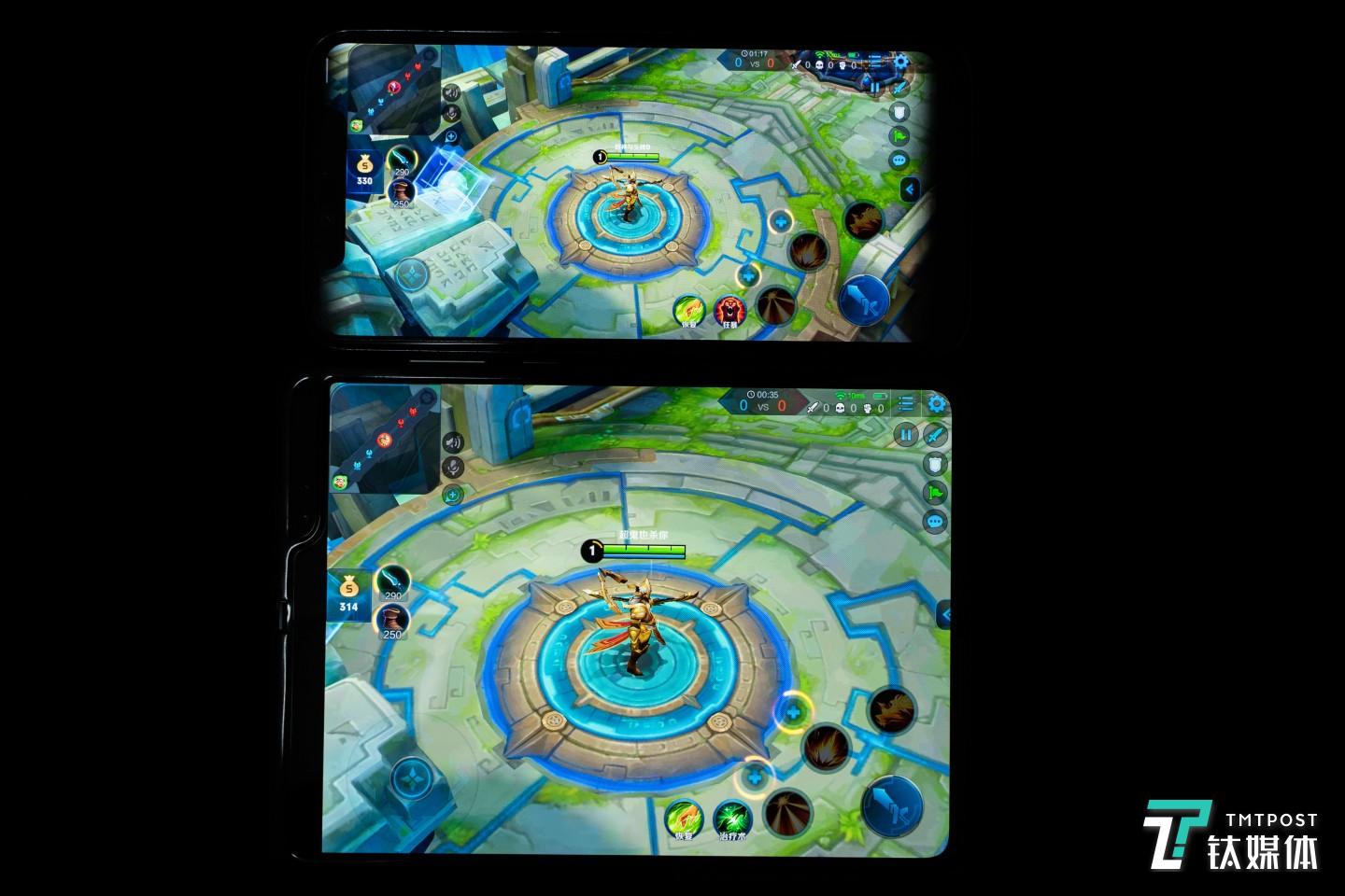 18:9屏幕（上）和三星Fold游戏视角对比