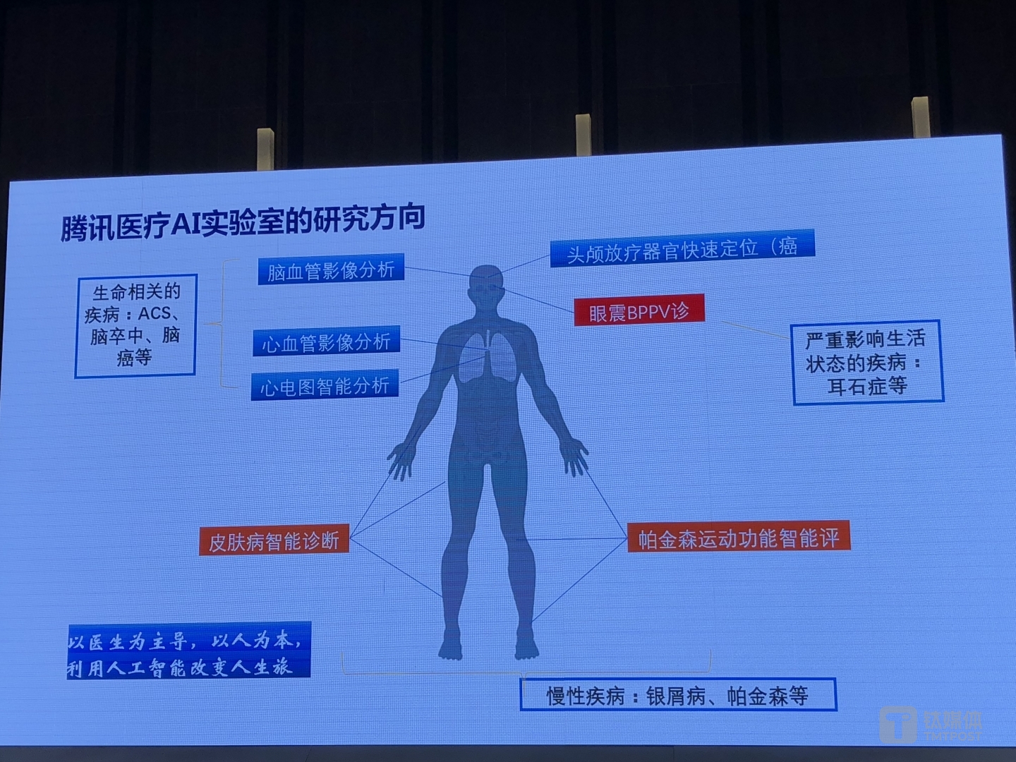 腾讯医疗AI实验室研究方向，图片自范伟分享PPT，钛媒体拍摄