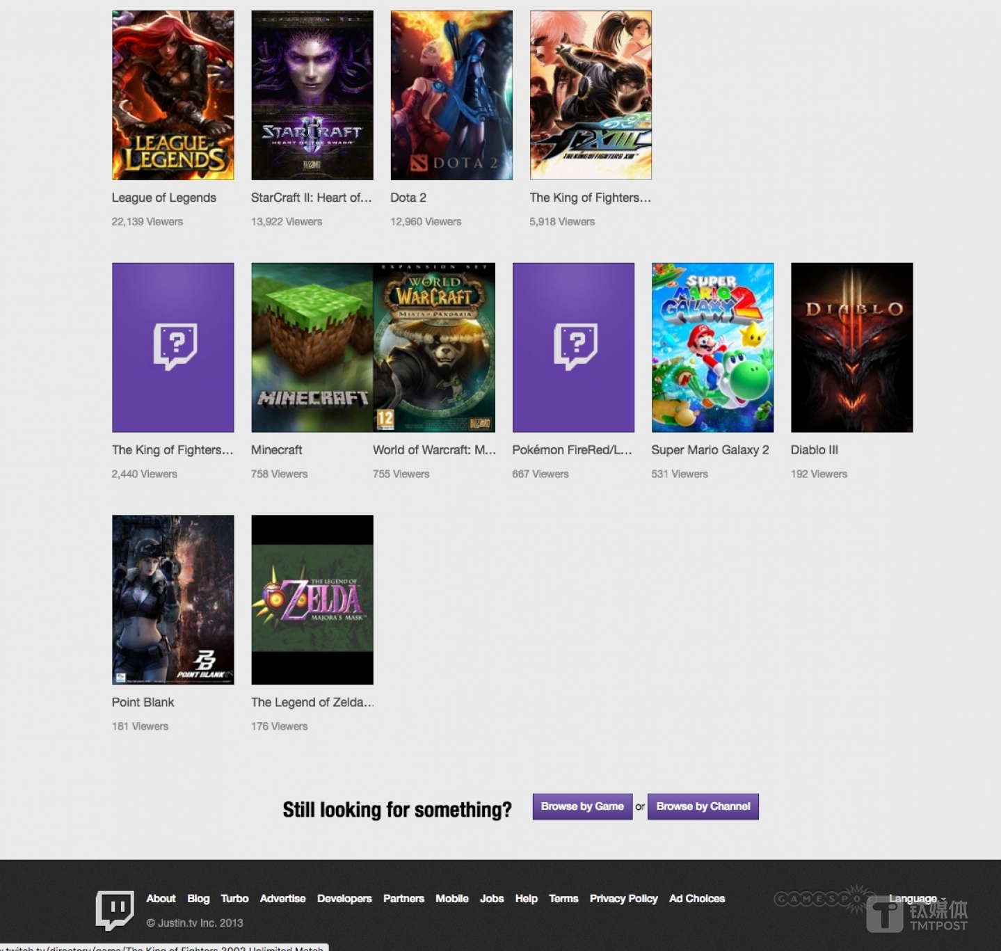 2013年6月的 Twitch 游戏观看人数 来源：Internet Archive